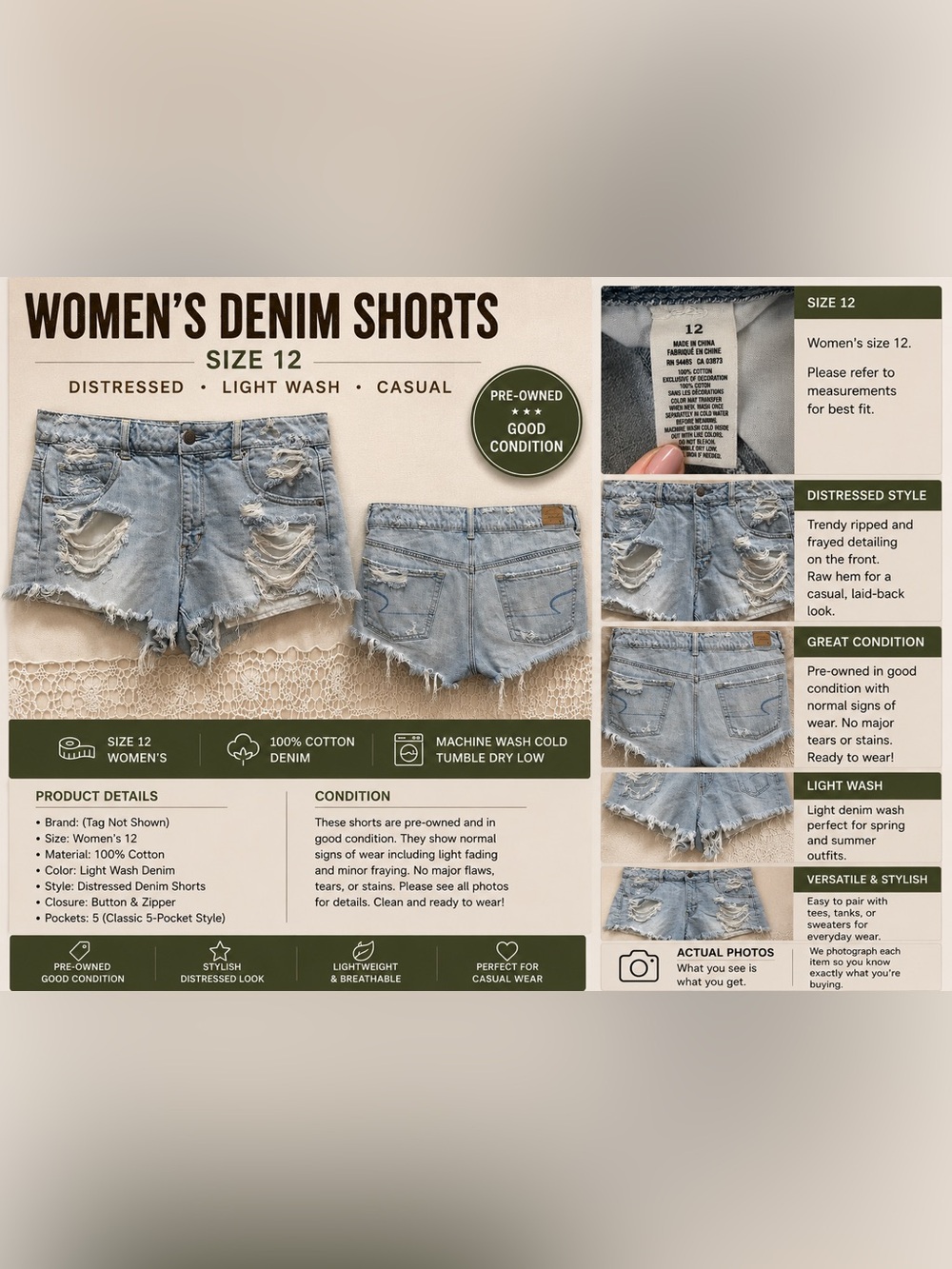 American Eagle Outfitters Light Wash Distressed Jean Shorts